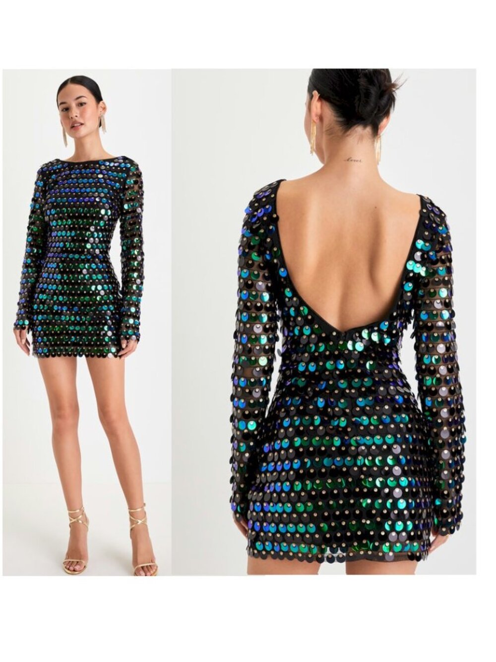 Lulus Exceptional Radiance Black Iridescent Backless Mini Dress XS New NWT